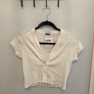 Brandy Melville White Cropped Button Tee/ New